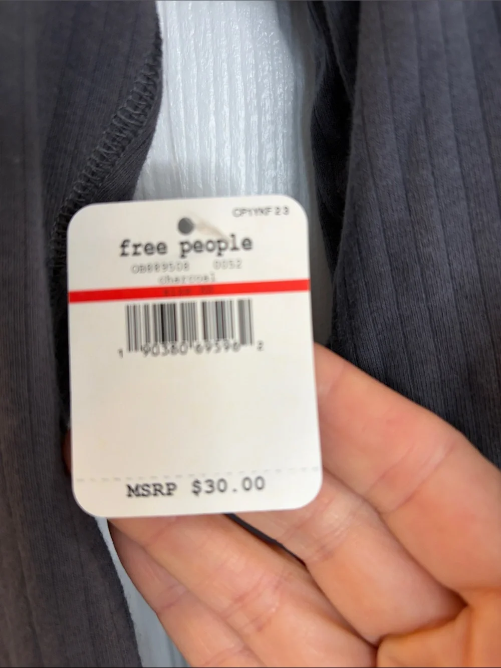 Free People Intimately Charcoal Ribbed Mock Neck Long Sleeve Crop Top Casual XS